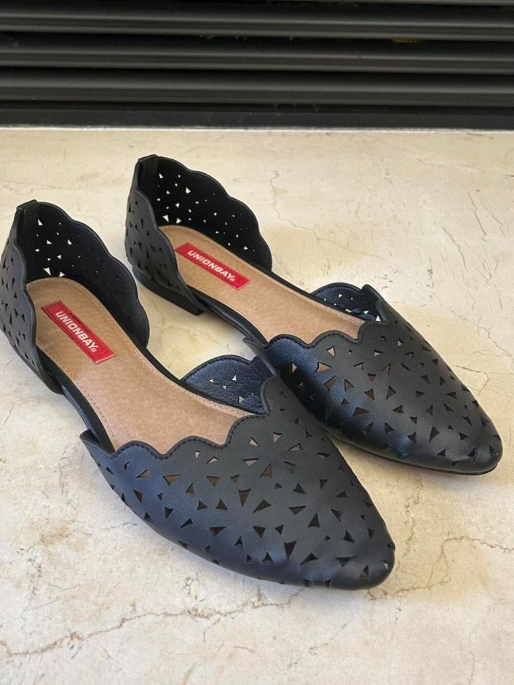 Union Bay black leather laser cut flats size 8.5M